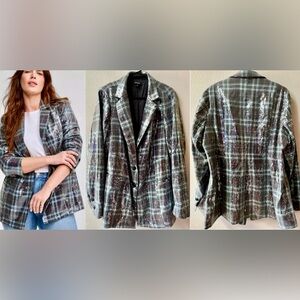 Torrid Sequin Plaid Button Front Blazer Women’s Size 1